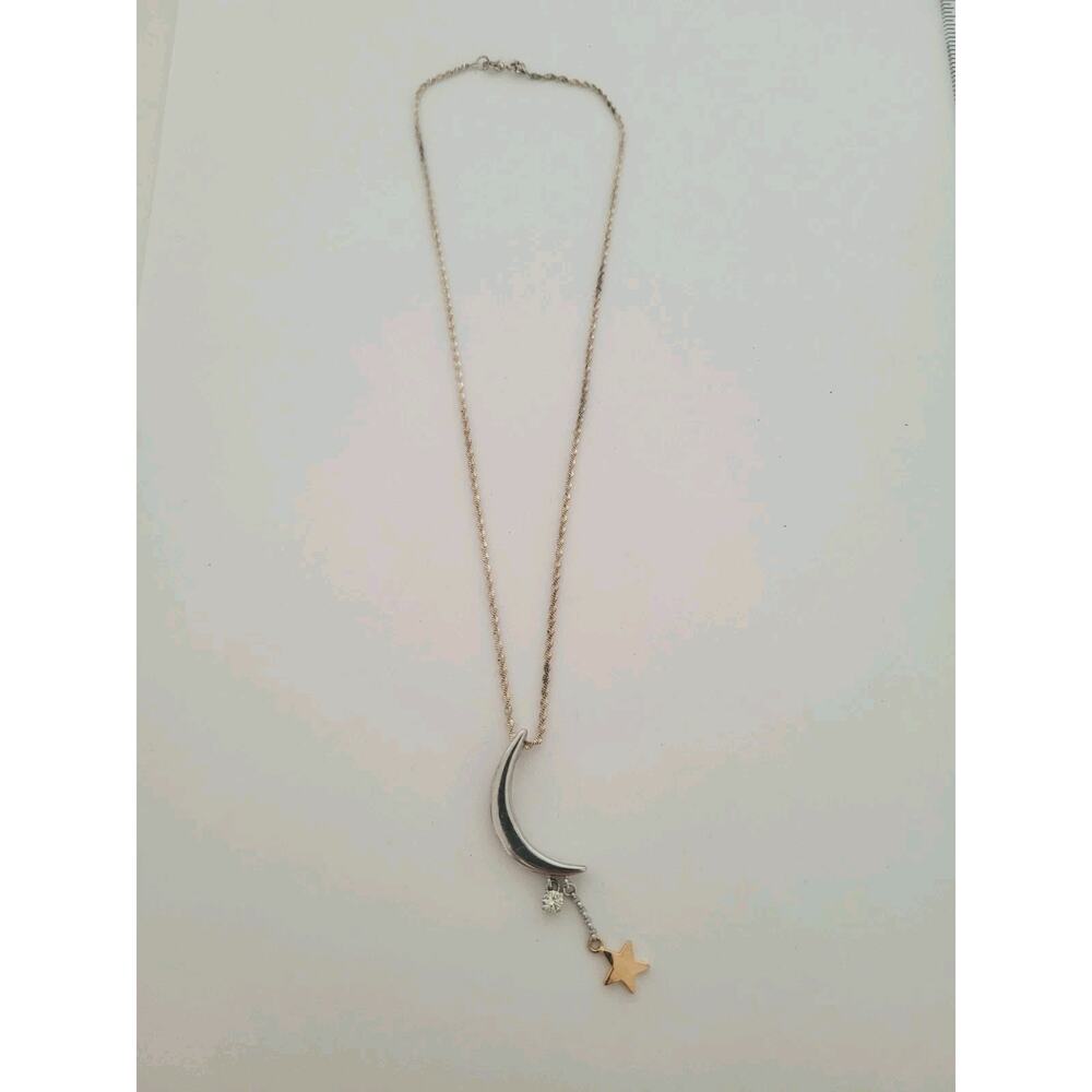 Italian Chain Pedant Necklace 15” Silver Sterling 925 Moon Star Celestial Glam